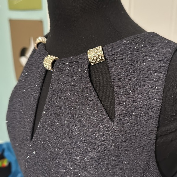 Eliza J Gray Glitter Knit Cocktail Sheath Dress Sparkle Jeweled Collar Size 10 - Picture 3 of 5